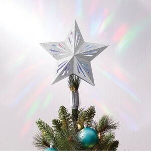 nwt silver LED light star projection christmas tree topper silver Xmas